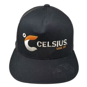 Celsius Live Fit Trucker Hat Black White OS Snapback Mesh Embroidered Adjustable
